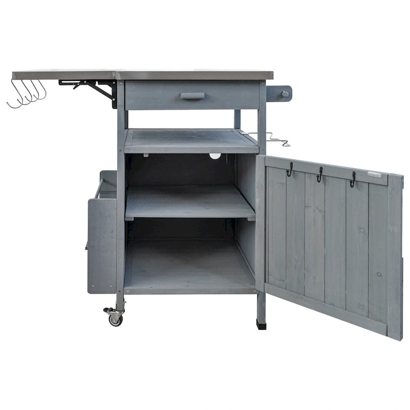40.5 Outdoor Grill Cart with Stainless Steel Top, Rolling Buffet Serving Cart with Drop Leaf, Patio Kitchen Island Cart