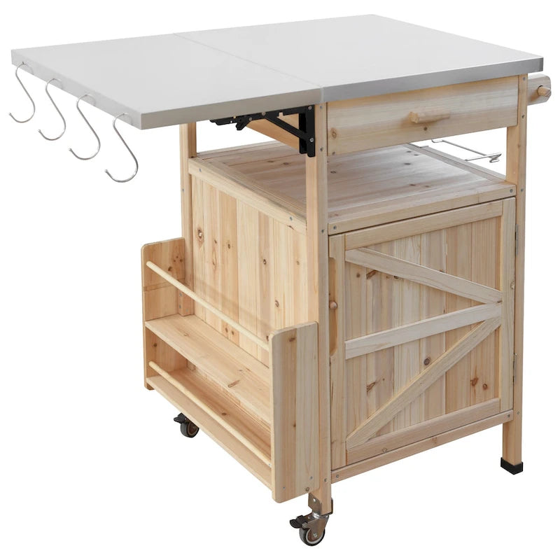 40.5 Outdoor Grill Cart with Stainless Steel Top, Rolling Buffet Serving Cart with Drop Leaf, Patio Kitchen Island Cart