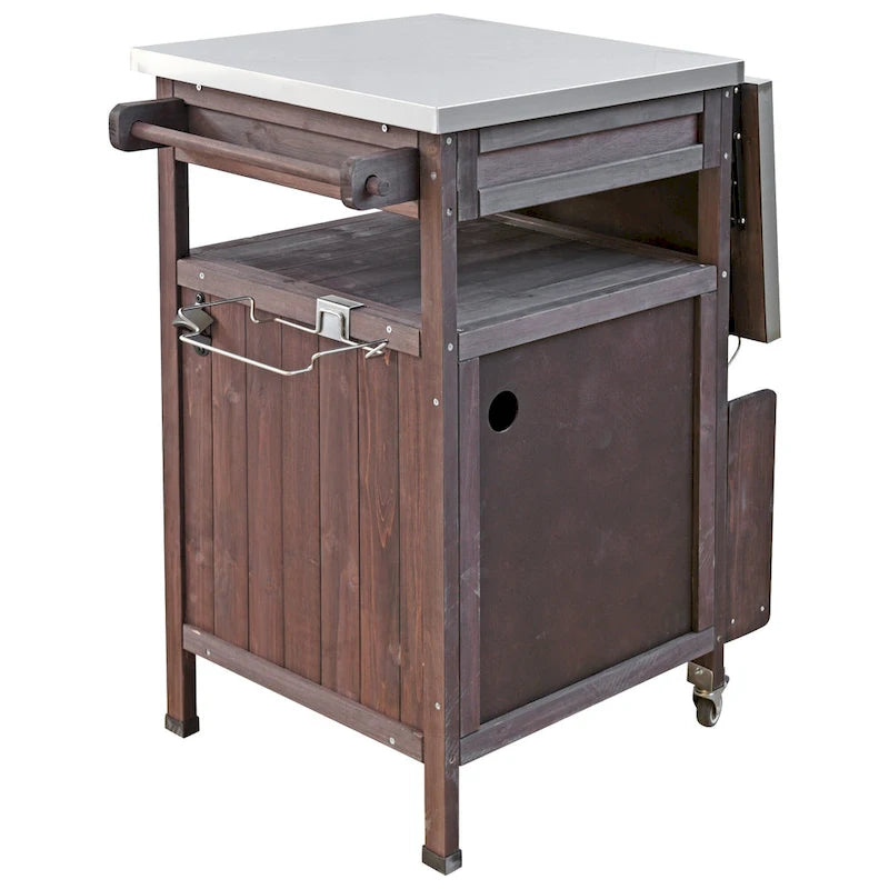 40.5 Outdoor Grill Cart with Stainless Steel Top, Rolling Buffet Serving Cart with Drop Leaf, Patio Kitchen Island Cart