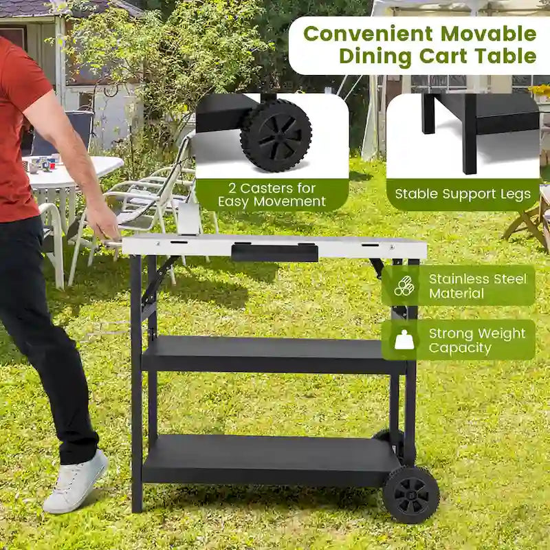 Gymax 3-Shelf Movable Grill Cart Table Home & Outdoor Multifunctional