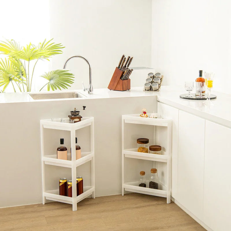 Gymax 2PCS 3 Tier Detachable Floor Corner Shower Shelf Counter Corner