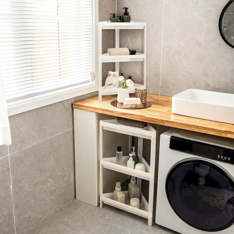 Gymax 2PCS 3 Tier Detachable Floor Corner Shower Shelf Counter Corner