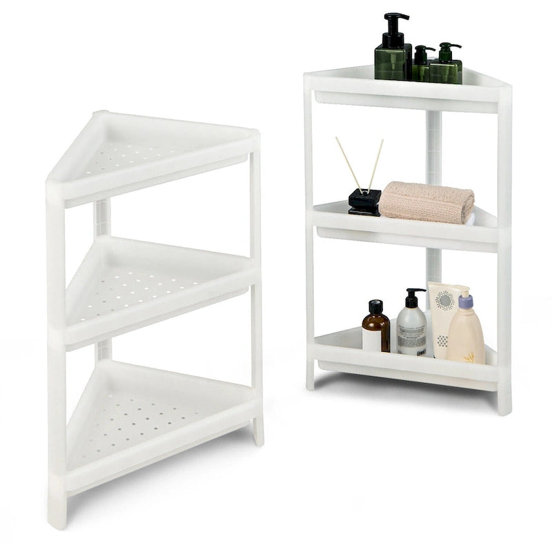 Gymax 2PCS 3 Tier Detachable Floor Corner Shower Shelf Counter Corner