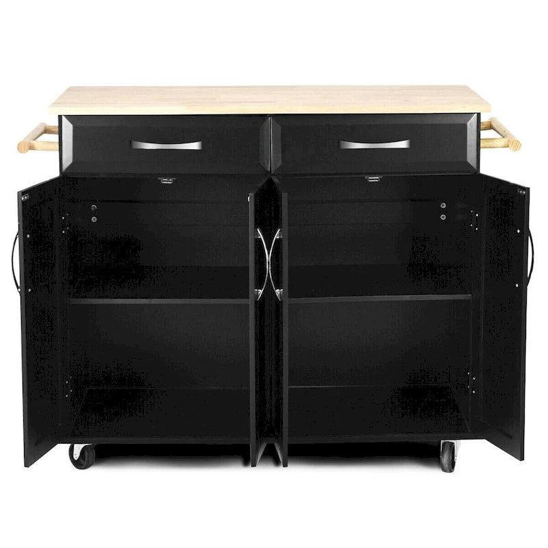 Costway Rolling Kitchen Trolley Island Black Cart Wood Top Storage