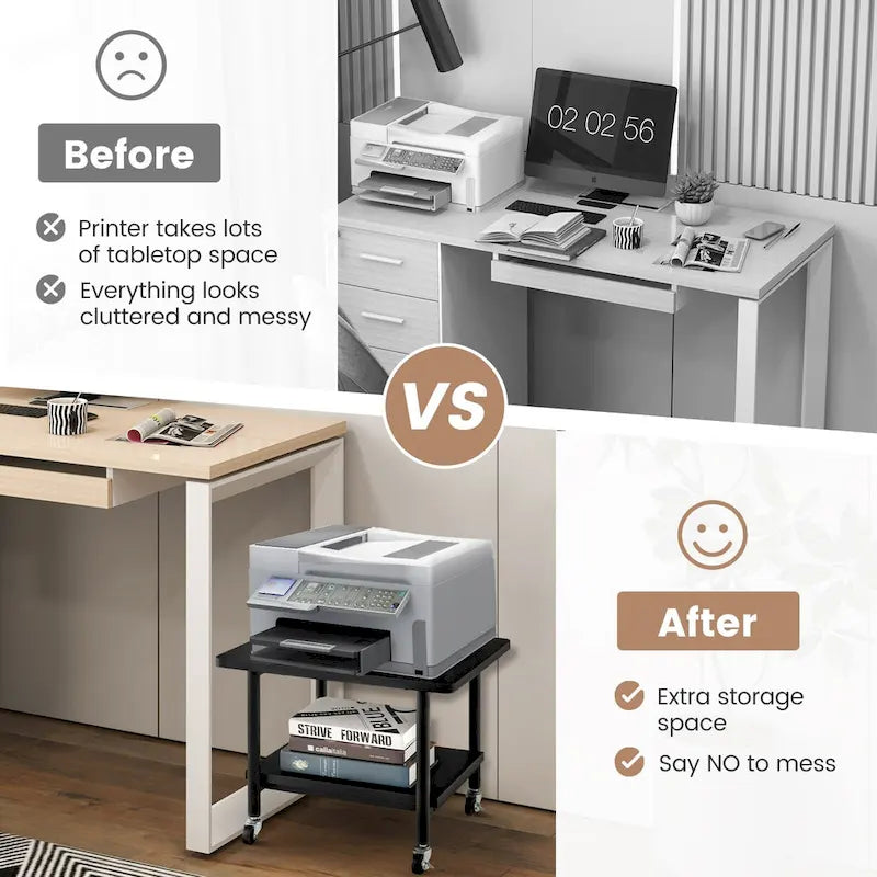 Gymax Printer Stand w/ Storage Under Desk Printer Table w/ 4 Wheels - See Details