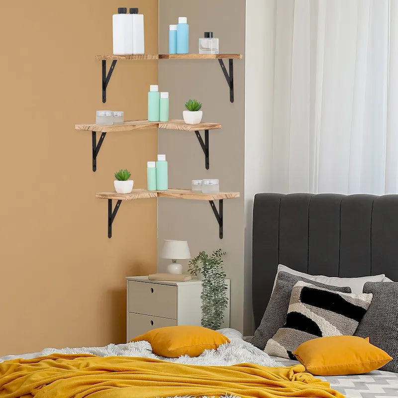 Wood Floating Shelves Set of 3, Wall Mounted Shelves for Bedroom, Bathroom, Living Room, and Kitchen Wall Decor 15.7*11.4in