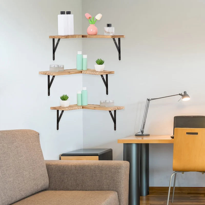 Wood Floating Shelves Set of 3, Wall Mounted Shelves for Bedroom, Bathroom, Living Room, and Kitchen Wall Decor 15.7*11.4in