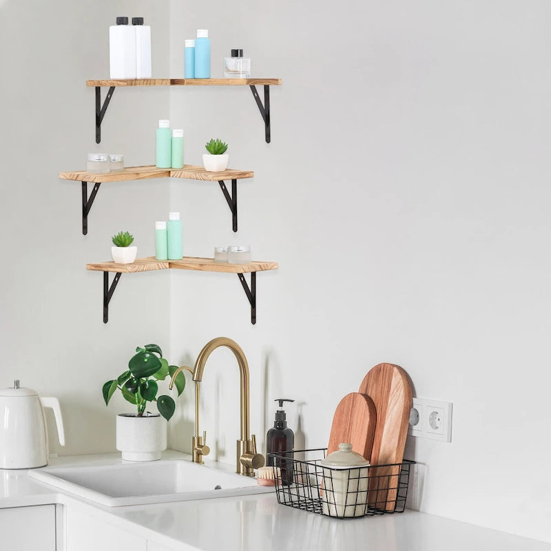 Wood Floating Shelves Set of 3, Wall Mounted Shelves for Bedroom, Bathroom, Living Room, and Kitchen Wall Decor 15.7*11.4in