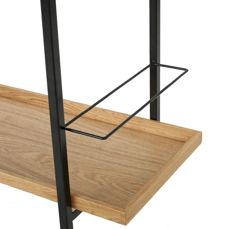 Rolling Bar Cart with Wood Look Shelving, Handle & Lockable Casters - Industrial Style Mobile Serving Cart with Wine Storage