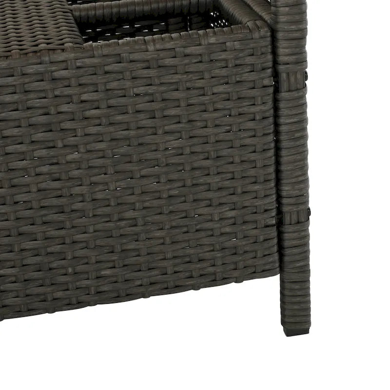 Outdoor Rattan Bar Cart with Removable Ice Bucket, Tempered Glass Top & Wheels, Mobile Beverage Serving Cart with Aluminum Frame