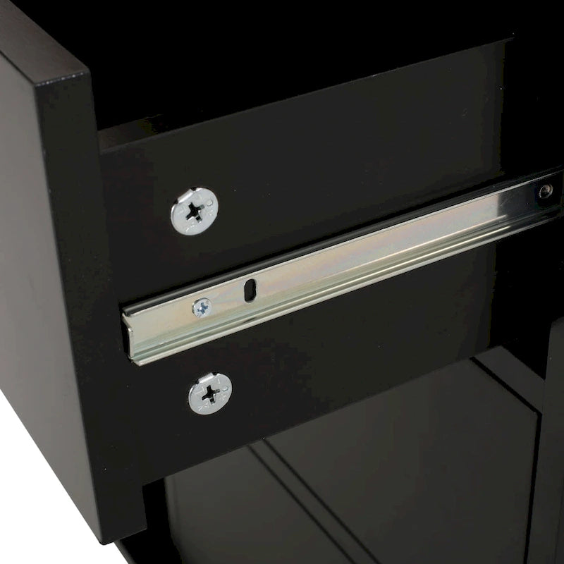 Modern Kitchen Cart with Rubberwood Top, Cabinet Storage, Two Drawers, Three Open Shelves and Lockable Rolling Casters