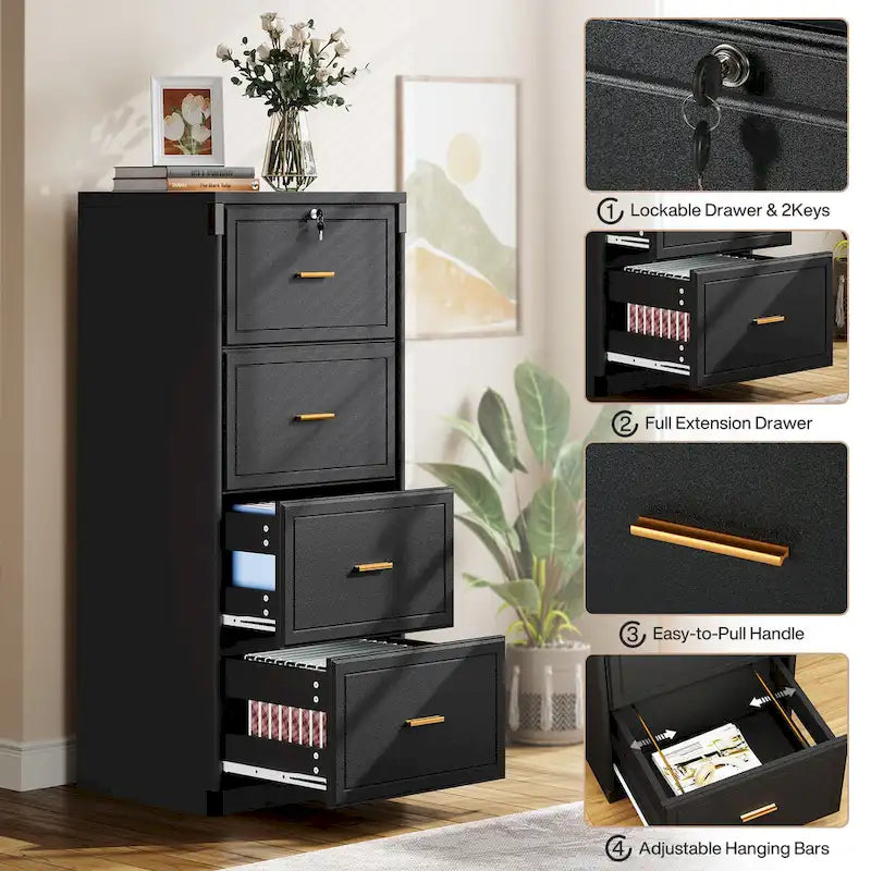 4-Drawer File Cabinet with Lock for A4/Letter/Legal Size Files