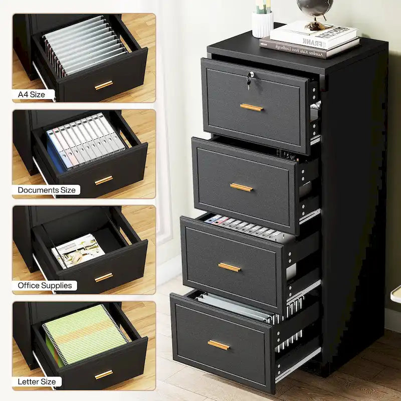 4-Drawer File Cabinet with Lock for A4/Letter/Legal Size Files