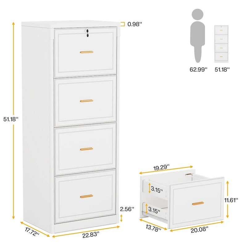 4-Drawer File Cabinet with Lock for A4/Letter/Legal Size Files