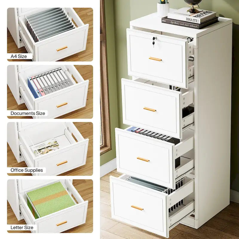 4-Drawer File Cabinet with Lock for A4/Letter/Legal Size Files