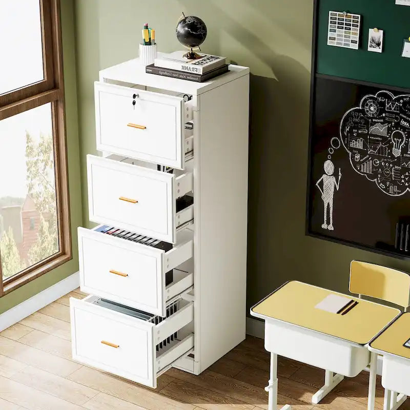 4-Drawer File Cabinet with Lock for A4/Letter/Legal Size Files