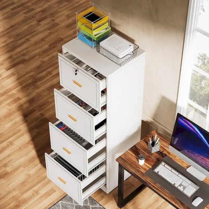 4-Drawer File Cabinet with Lock for A4/Letter/Legal Size Files