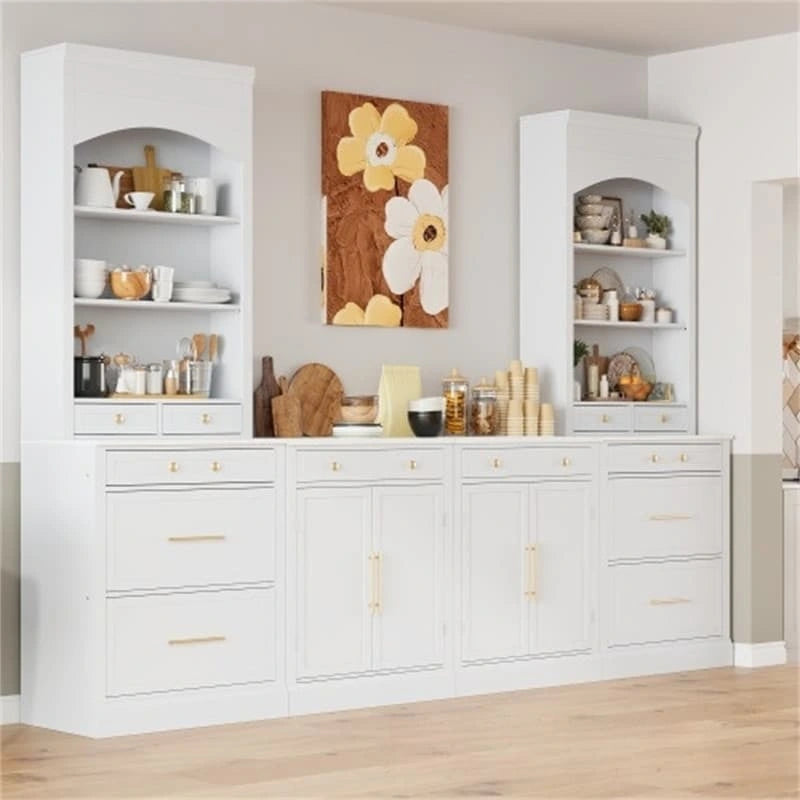 Freestanding Kitchen Pantry Cabinet Combo/Single Kitchen Pantry, Tall Kitchen Hutch with Storage Drawers and Adjustable Shelf