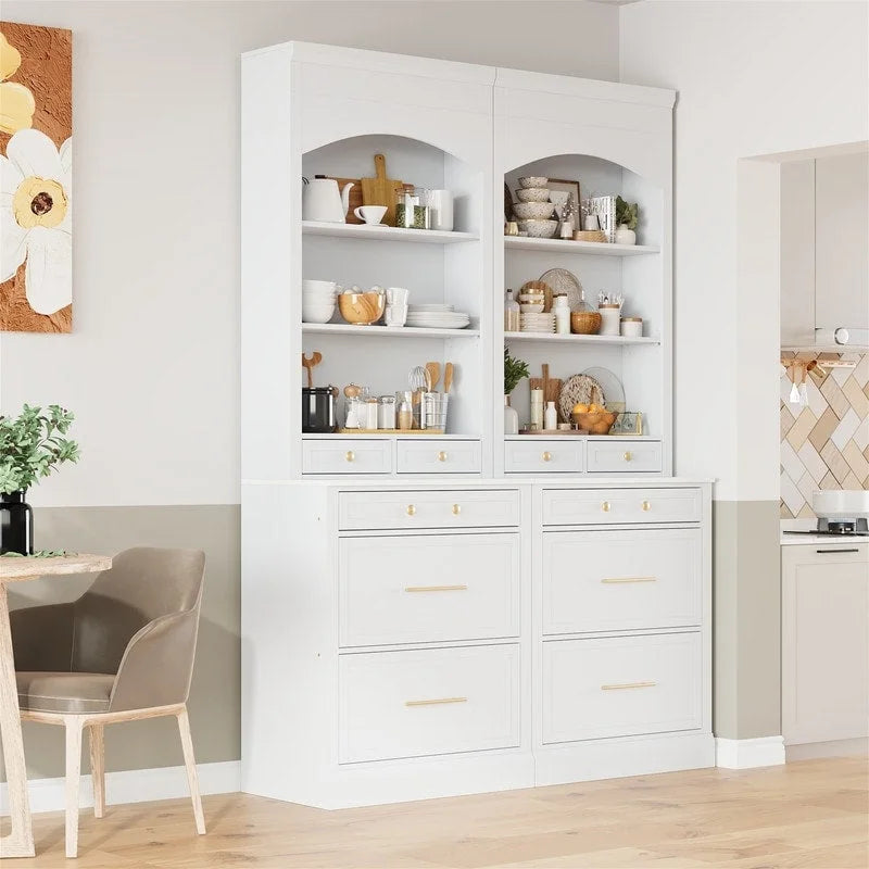 Freestanding Kitchen Pantry Cabinet Combo/Single Kitchen Pantry, Tall Kitchen Hutch with Storage Drawers and Adjustable Shelf