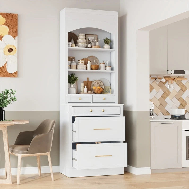 Freestanding Kitchen Pantry Cabinet Combo/Single Kitchen Pantry, Tall Kitchen Hutch with Storage Drawers and Adjustable Shelf
