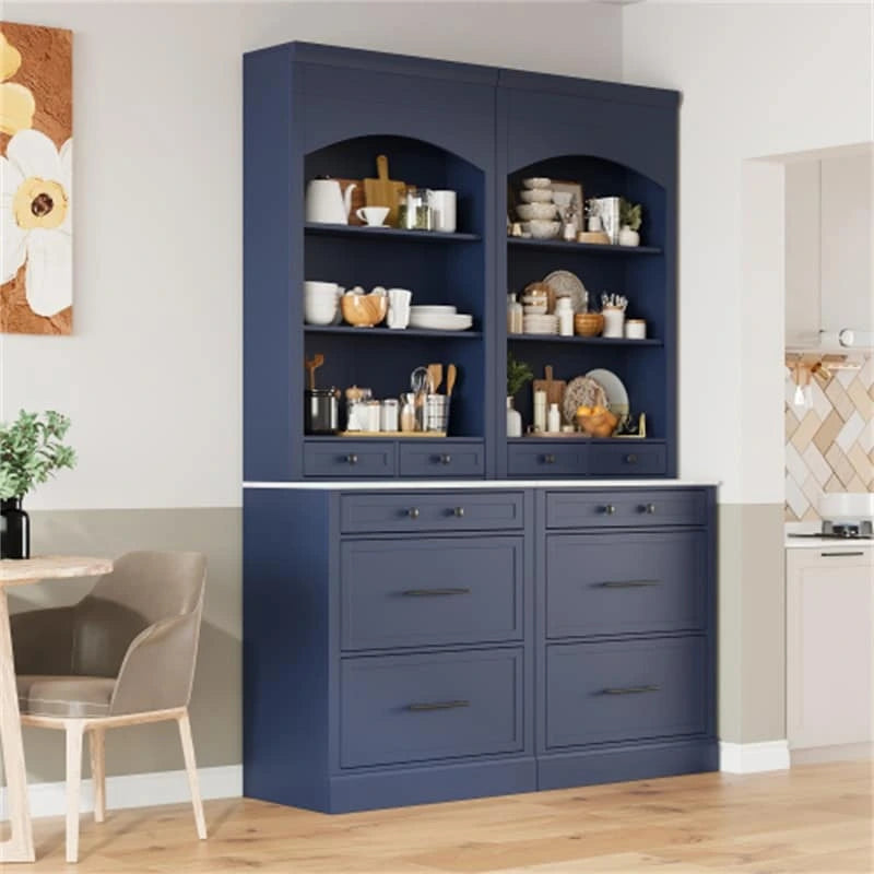 Freestanding Kitchen Pantry Cabinet Combo/Single Kitchen Pantry, Tall Kitchen Hutch with Storage Drawers and Adjustable Shelf