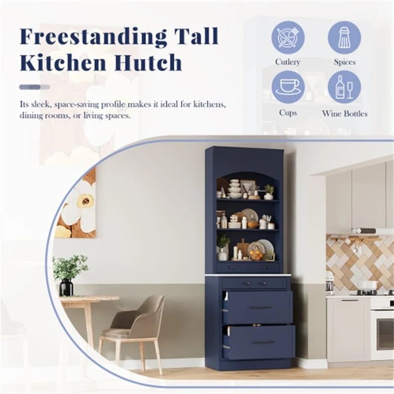 Freestanding Kitchen Pantry Cabinet Combo/Single Kitchen Pantry, Tall Kitchen Hutch with Storage Drawers and Adjustable Shelf