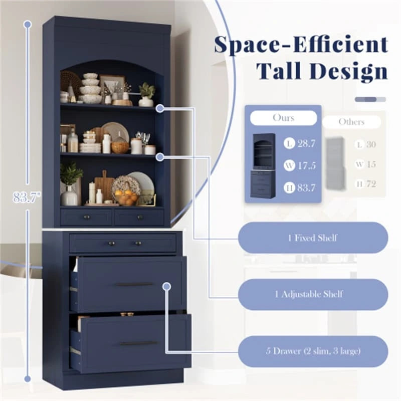 Freestanding Kitchen Pantry Cabinet Combo/Single Kitchen Pantry, Tall Kitchen Hutch with Storage Drawers and Adjustable Shelf