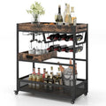Gymax Rolling Bar Cart 3-Tier Industrial Buffet Serving Trolley w/