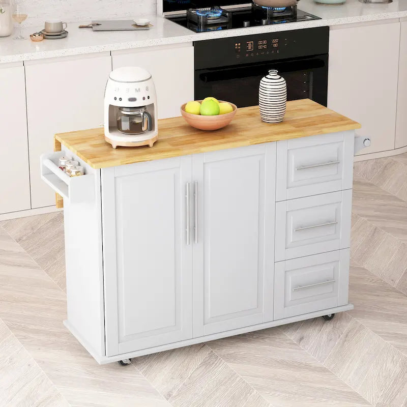 Kitchen Island Cart With 2 Door Cabinet And Three Drawers(no include stool)