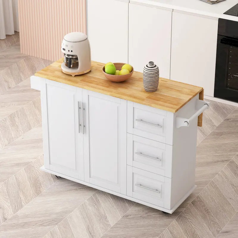 Kitchen Island Cart With 2 Door Cabinet And Three Drawers(no include stool)