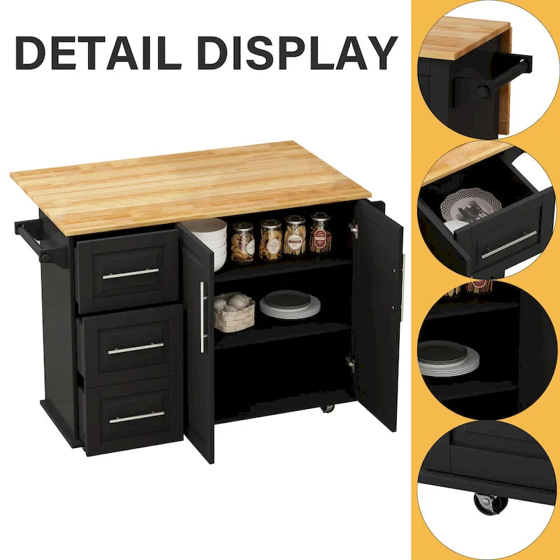 Kitchen Island Cart With 2 Door Cabinet And Three Drawers(no include stool)