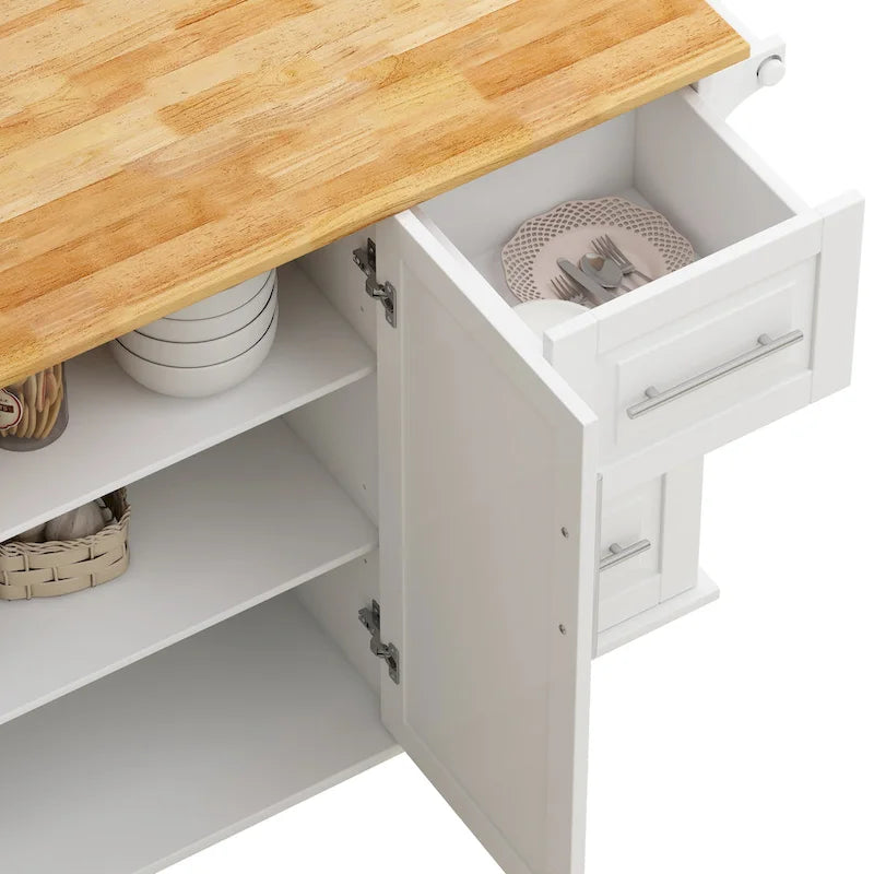 Kitchen Island Cart With 2 Door Cabinet And Three Drawers(no include stool)