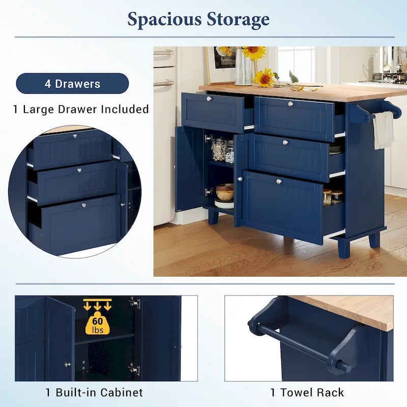 Topmax Farmhouse Kitchen Island Set With Drop Leaf And 2 Seatings