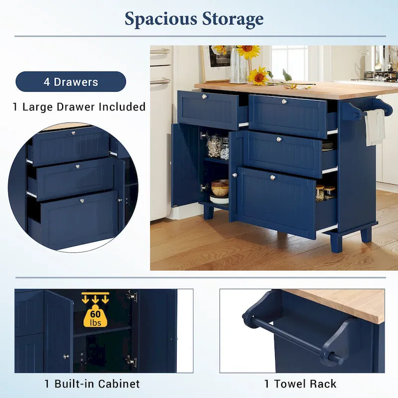 Topmax Farmhouse Kitchen Island Set With Drop Leaf And 2 Seatings
