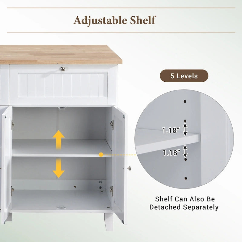 Topmax Farmhouse Kitchen Island Set With Drop Leaf And 2 Seatings