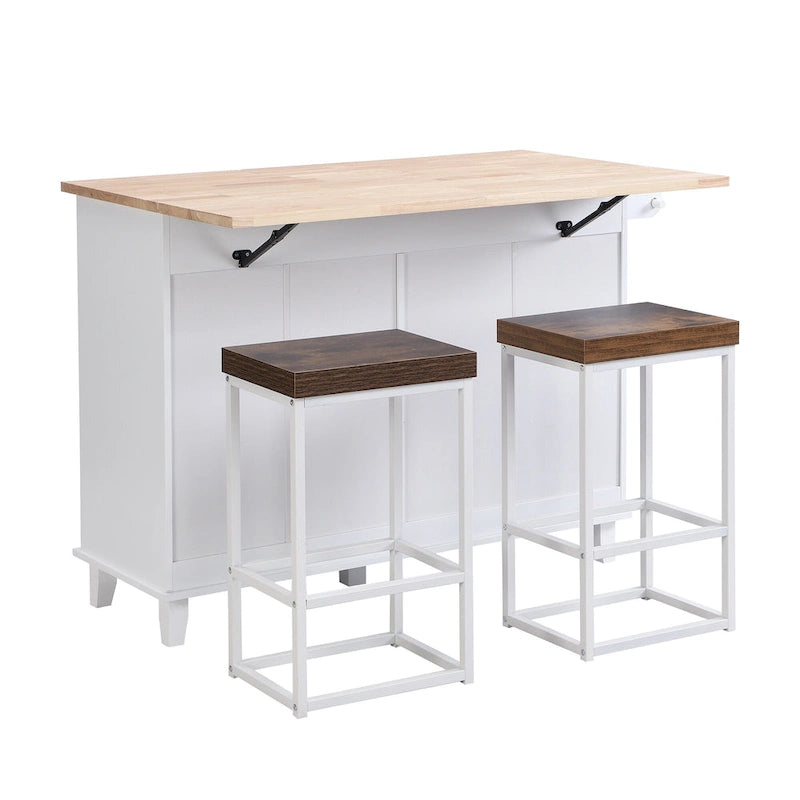 Topmax Farmhouse Kitchen Island Set With Drop Leaf And 2 Seatings