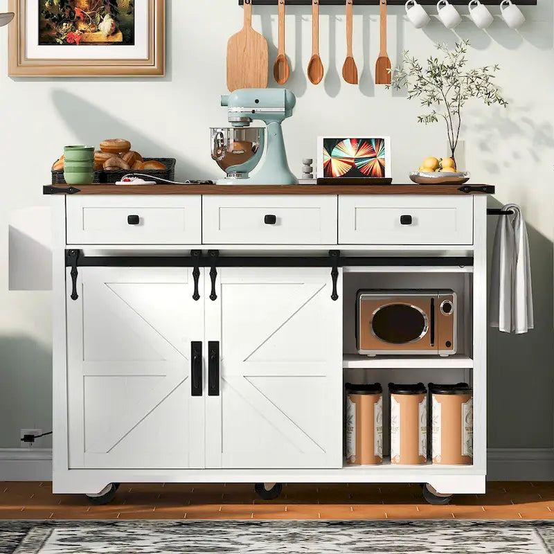 53.7 Farmhouse Kitchen Island With Power Outlet(no include stool)