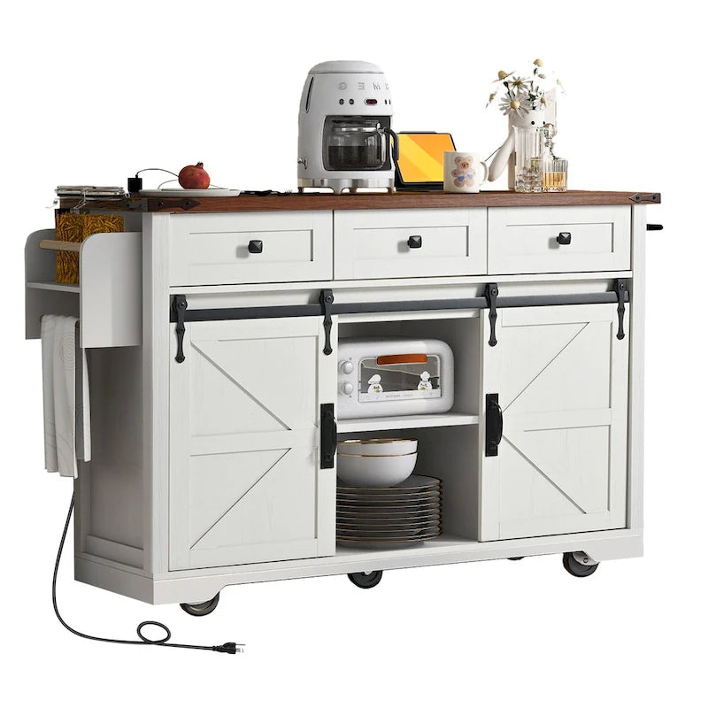 53.7 Farmhouse Kitchen Island With Power Outlet(no include stool)