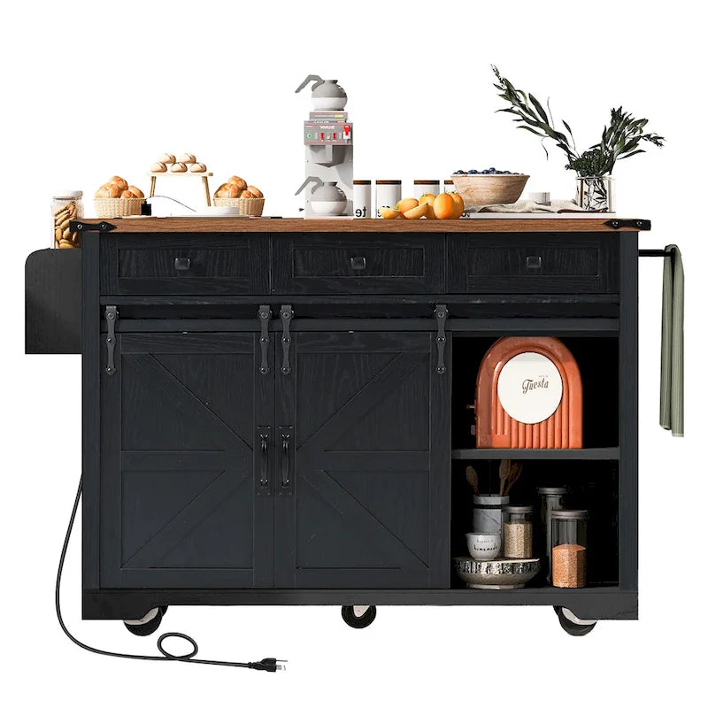 53.7 Farmhouse Kitchen Island With Power Outlet(no include stool)