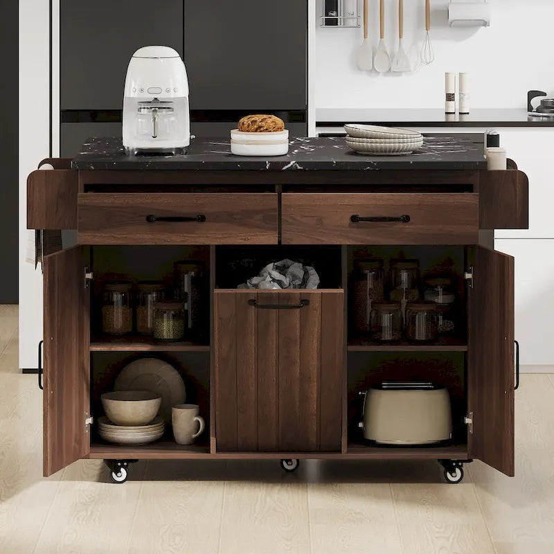 Kitchen Island With Trash Can Storage Cabinet(no include stool)