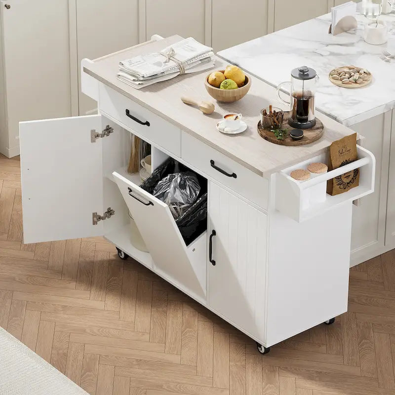 Kitchen Island With Trash Can Storage Cabinet(no include stool)