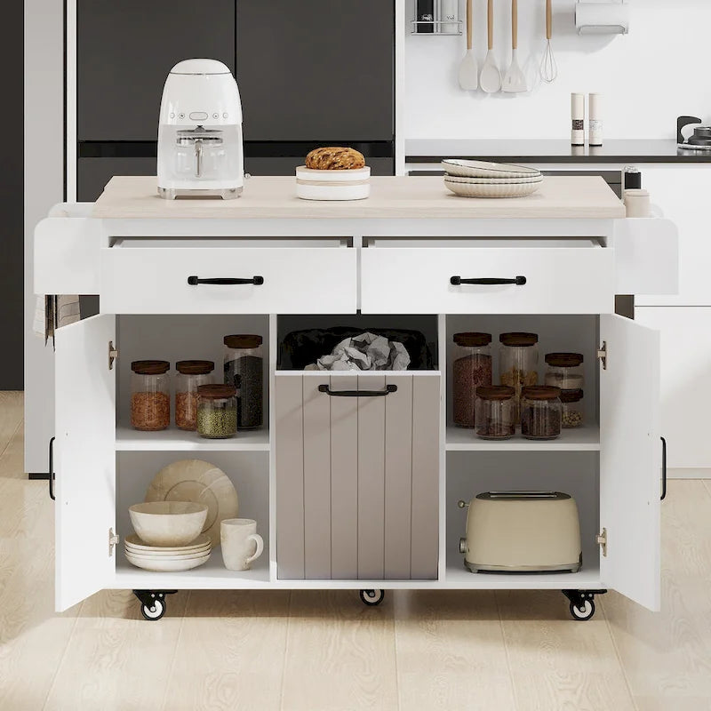 Kitchen Island With Trash Can Storage Cabinet(no include stool)