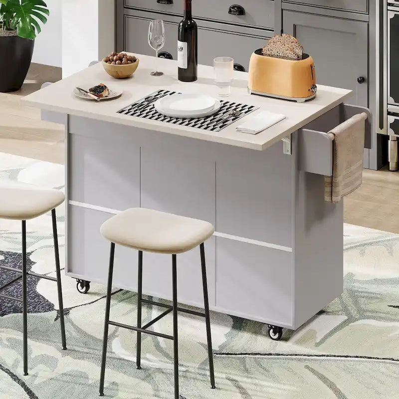 Kitchen Island With Trash Can Storage Cabinet(no include stool)
