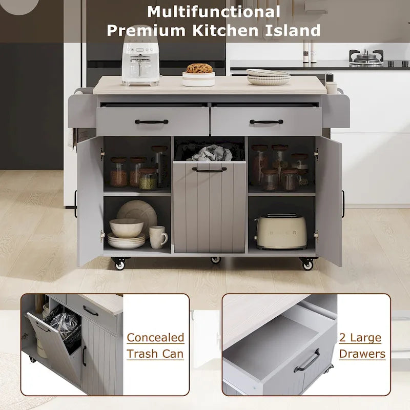 Kitchen Island With Trash Can Storage Cabinet(no include stool)