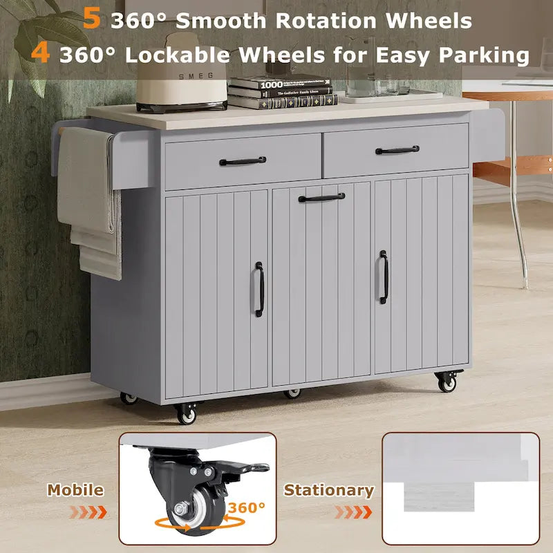 Kitchen Island With Trash Can Storage Cabinet(no include stool)