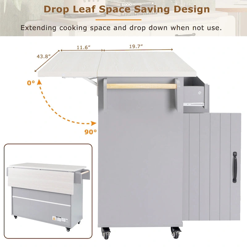 Kitchen Island With Trash Can Storage Cabinet(no include stool)