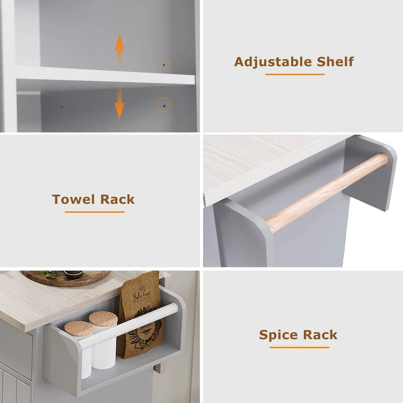 Kitchen Island With Trash Can Storage Cabinet(no include stool)