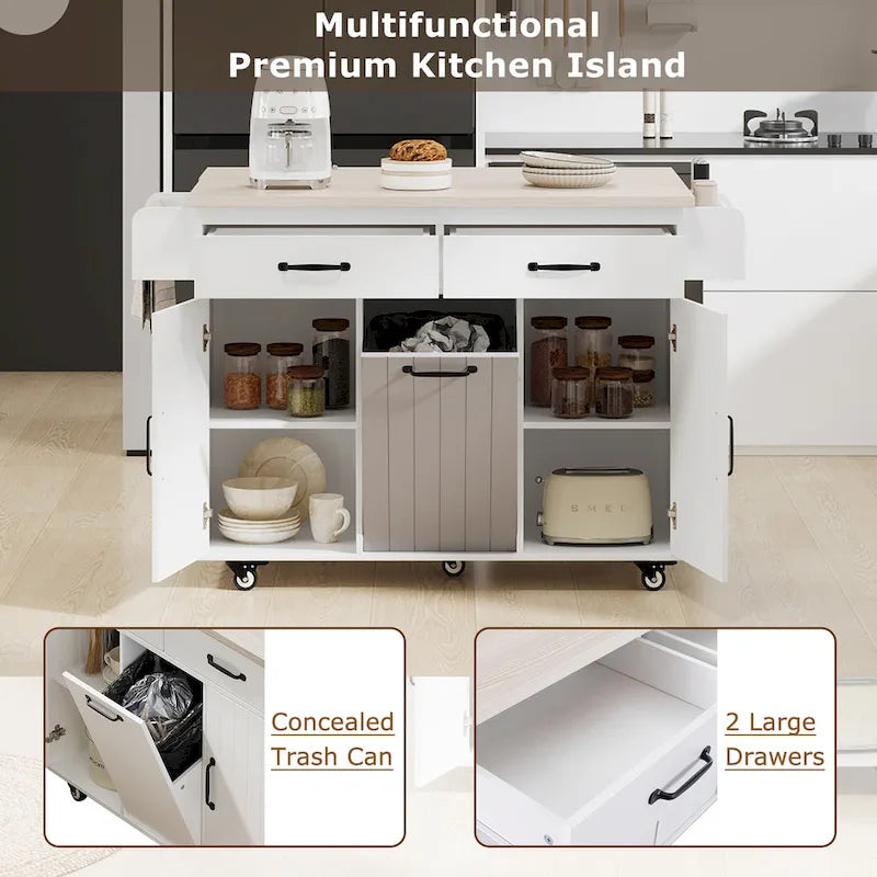 Kitchen Island With Trash Can Storage Cabinet(no include stool)