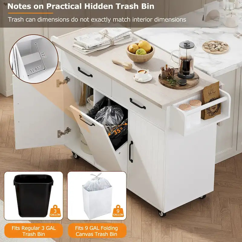 Kitchen Island With Trash Can Storage Cabinet(no include stool)