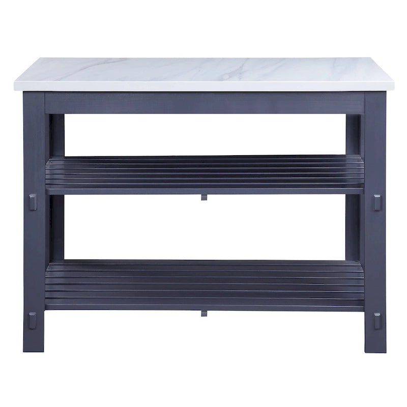 Enapay Marble Top Top & Gray Finish Kitchen Island(no include stool)